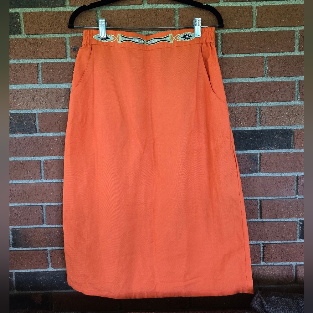 Vintage Appraisal Orange A Line Skirt 70s Embroidered Western Sz S Read Desc.